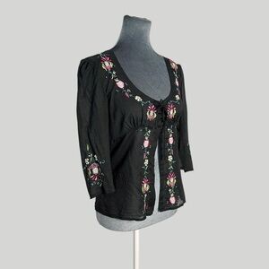 Express Whimsigoth embroidered floral cotton milkmaid babydoll top 7/8 fairycore